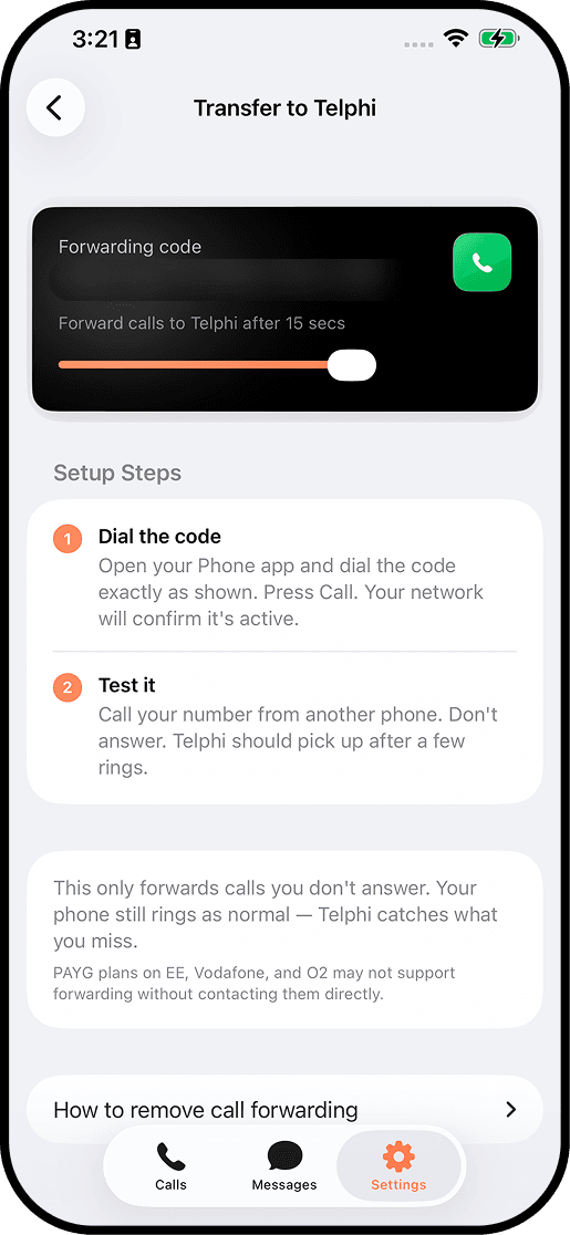 Telphi call forwarding setup