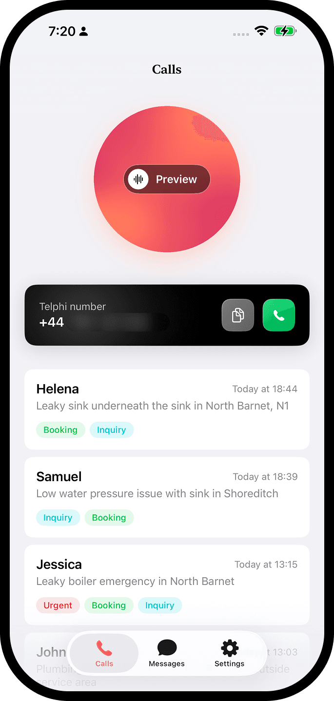 Telphi app interface